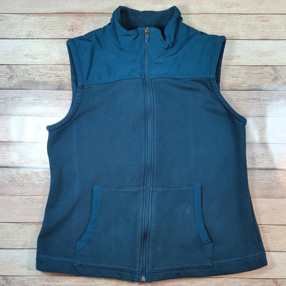 T by Talbots Vest Women M Teal Mixed Media Fleece Athleisure Gorpcore Nature